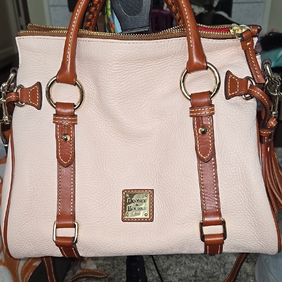 Dooney & Bourke Handbags - Dooney & Bourke Light Pink Cream Color and Tan Satchel with Leather Accents, EUC